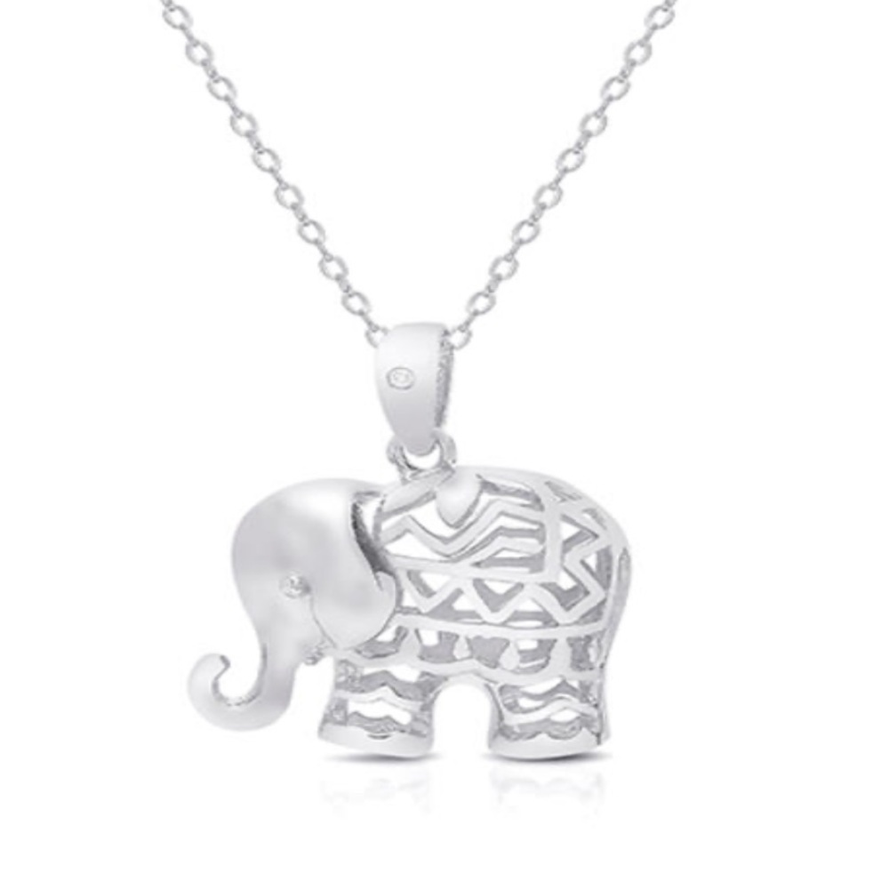 🆕 Gianni Argento Diamond Accent Elephant Pendant Necklace Silver Plated 18”